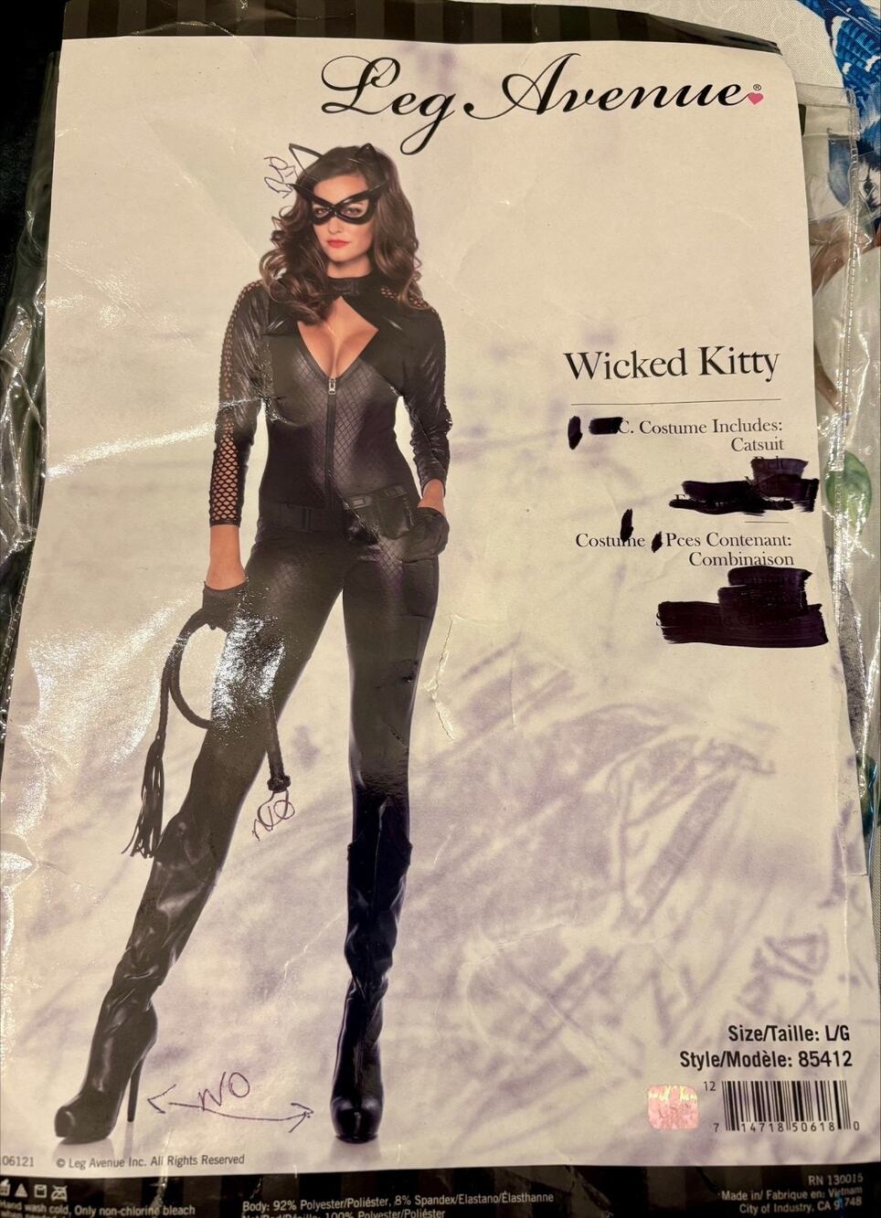 Leg Avenue Wicked Kitty Catsuit Costume Size Adult Large